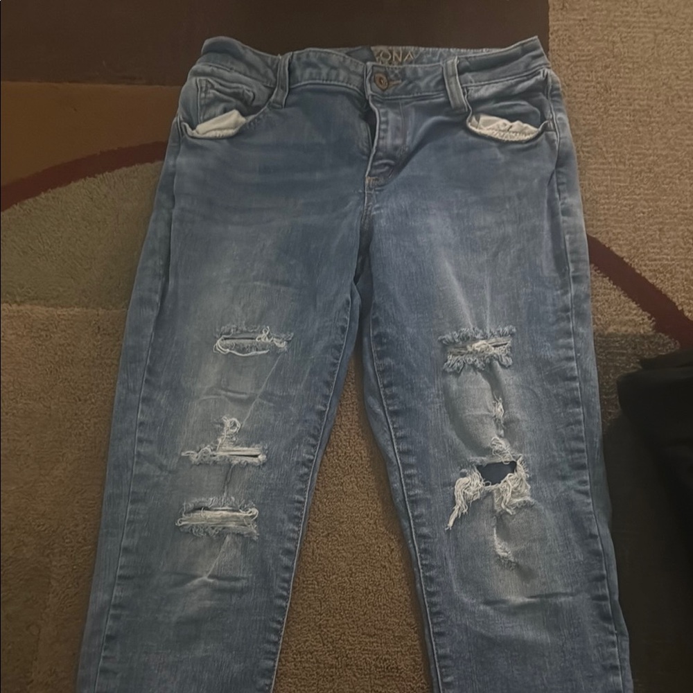 Arizona Jean Company Blue Boyfriend Distressed Jeans